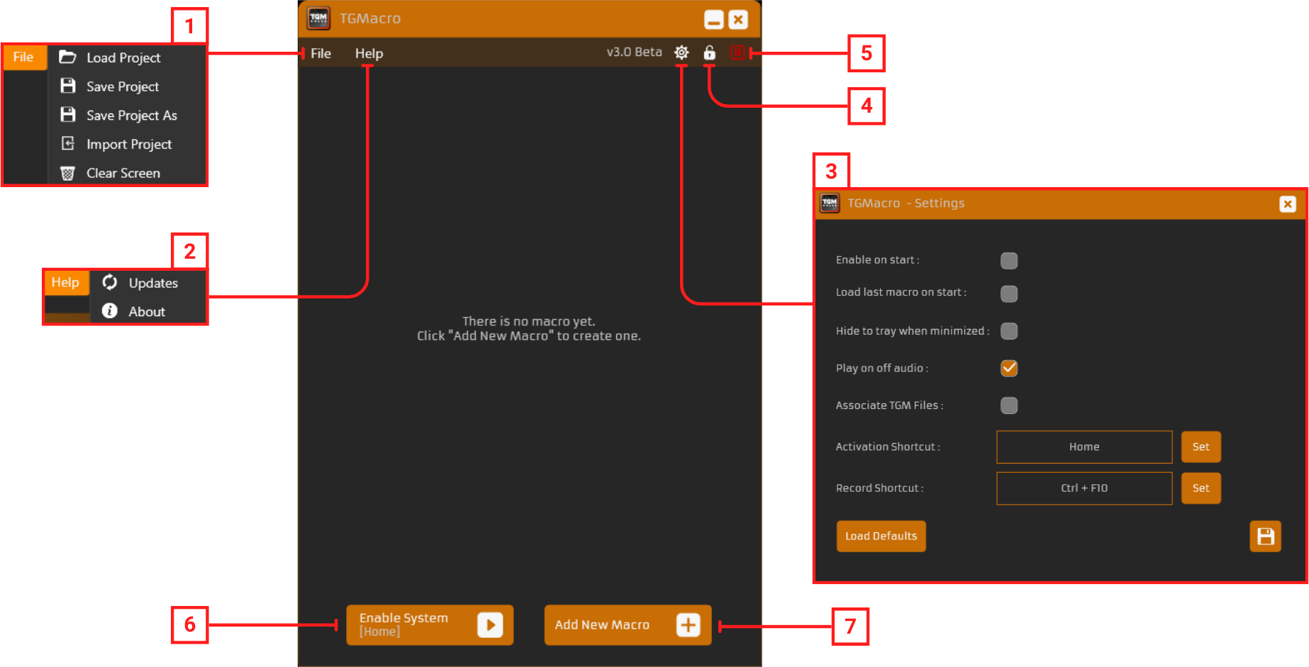 tgmacro main screen guide